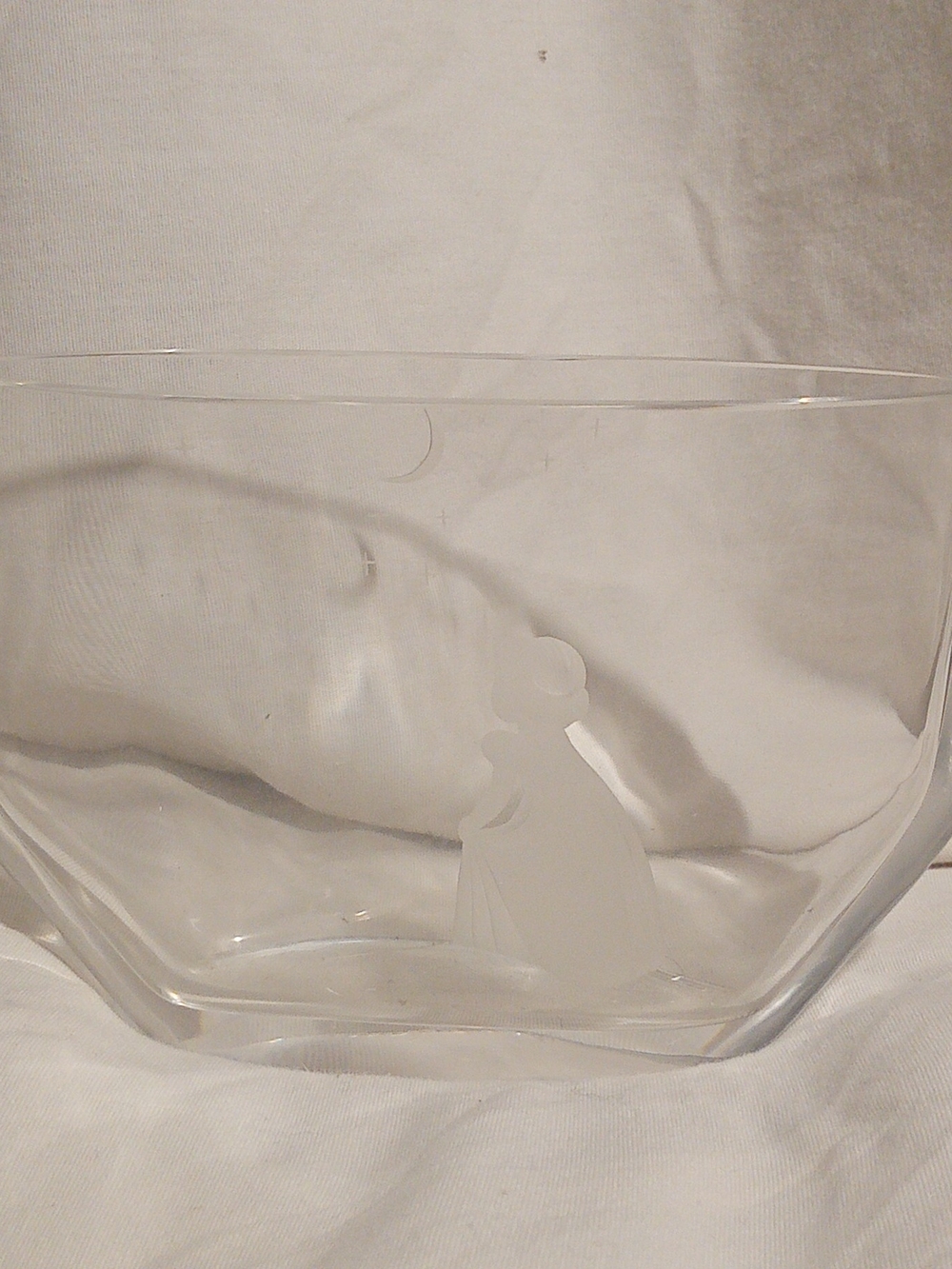 Clear Etched Glass Decorative Bowl with Frosted Figure Accent